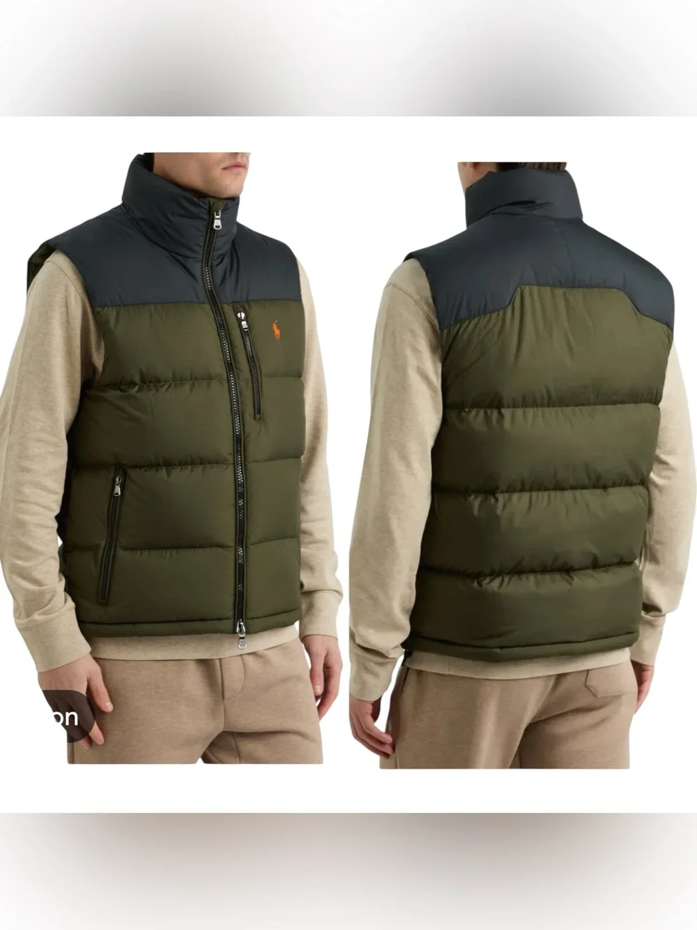 POLO RALPH LAUREN Men M Gorham Black Green Down Puffer Body Warmer Vest Gilet.
